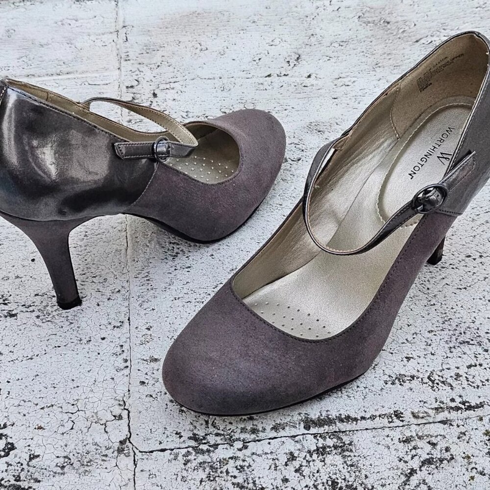 Worthington Women Heel Sandal Shoes Gray Fabric Man Made Material Size 9M